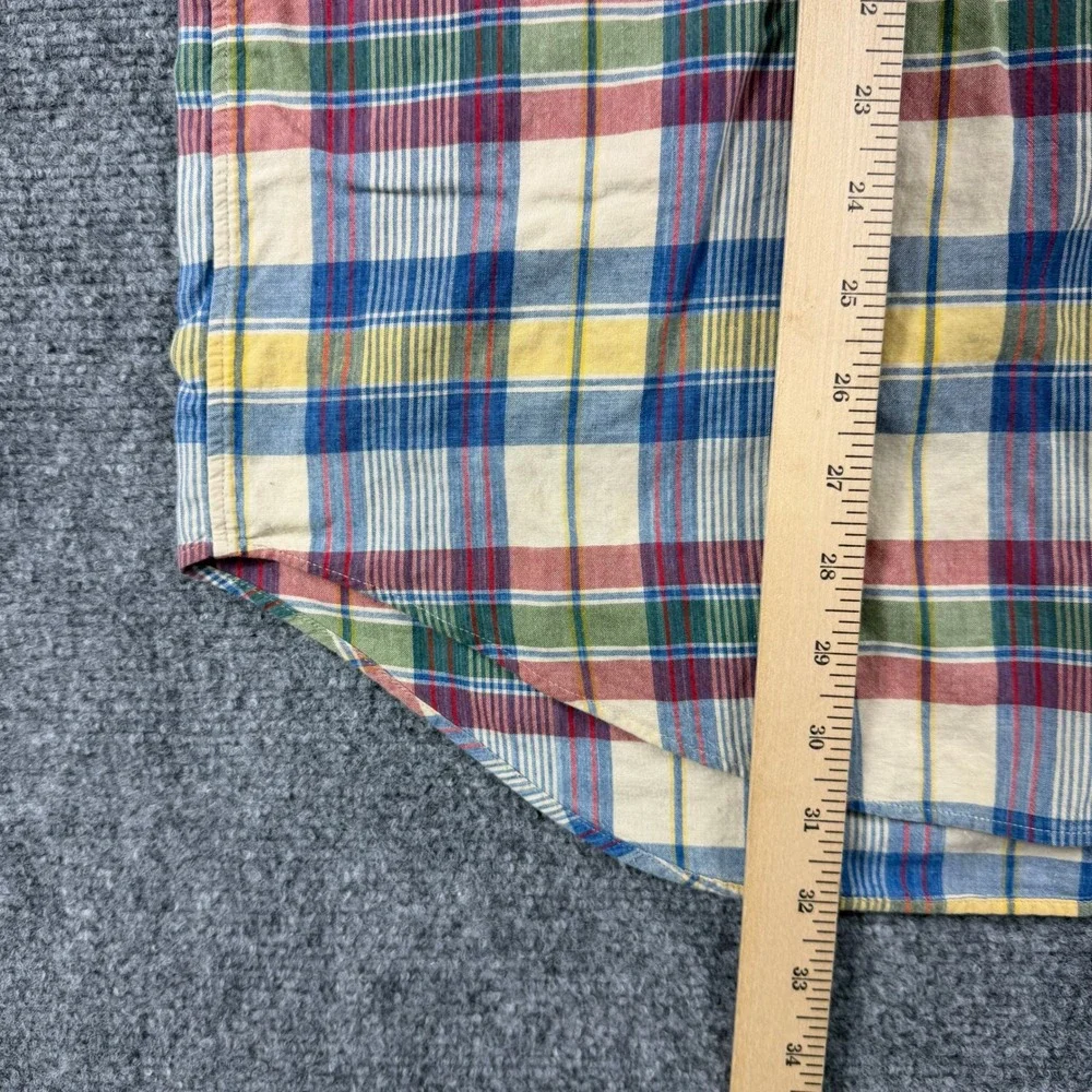 Ralph Lauren Button Down Mens Large Multi Color Plaid Blake Short Sleeve Cotton